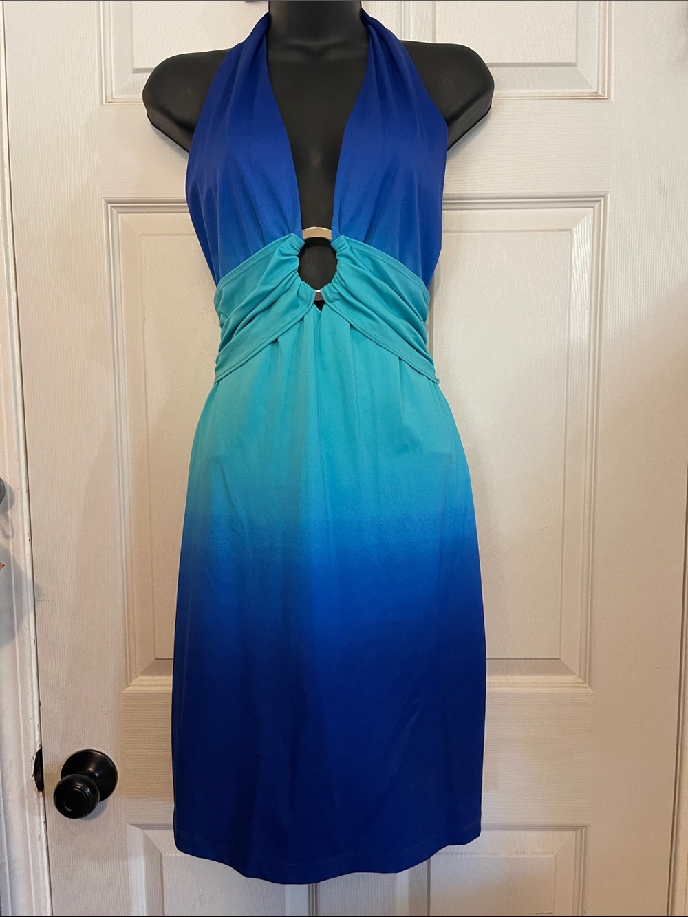 Vintage Y2K Cache Turquoise Ombre Halter Dress